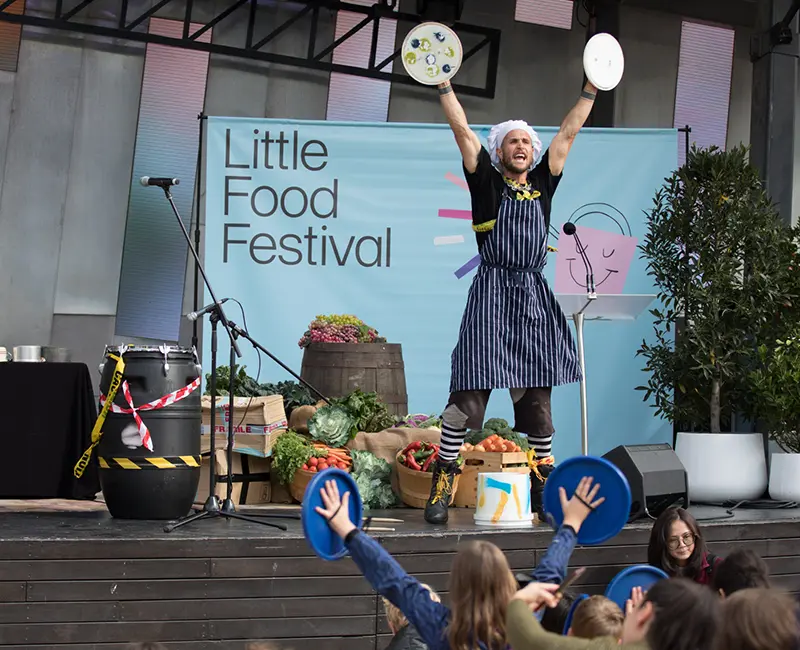 A presenter at the Little Food Festival.
